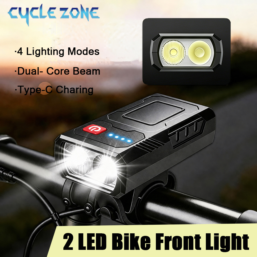 Mountain Biking Zone 2 - 2 LED Bicycle Front Light Rechargeable