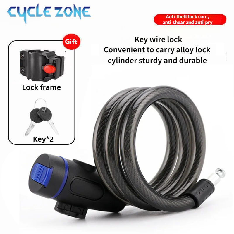 Mountain Biking Zone 2 - Bike Steel Cable Lock with Mounting